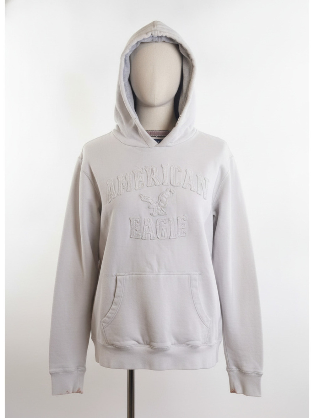American Eagle Light Gray Hoodie with Embroidered Logo, Size L